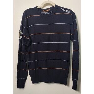 Fred Mello Collection Med Virgin Wool Cashmere Blend Men's Sweater Blue Stripes‎